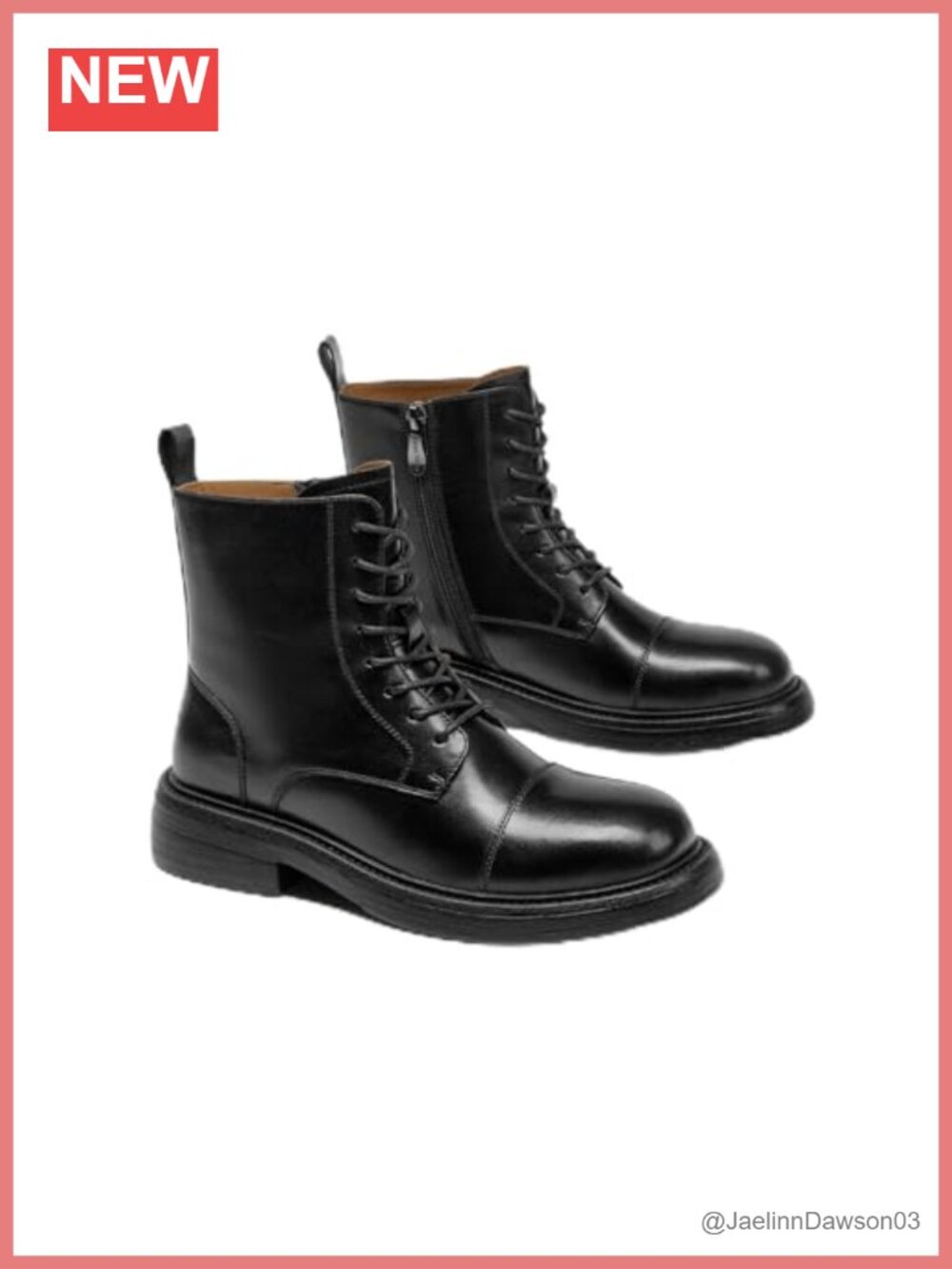 Women's Leather Combat Ankle Boots Lace Up Zip Chunky Heel